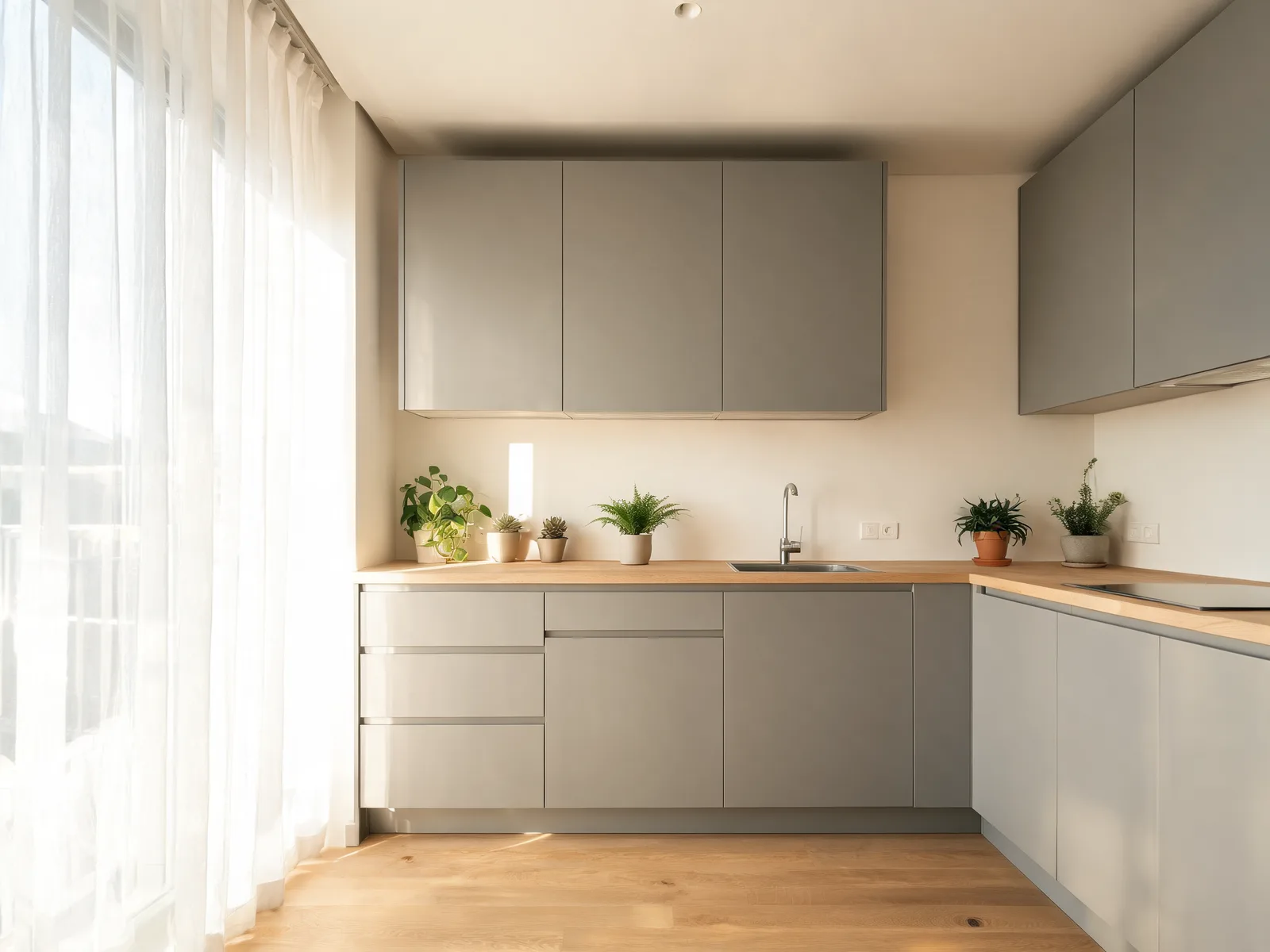 Detalje af nye matte køkkenfronter med integreret greb i København